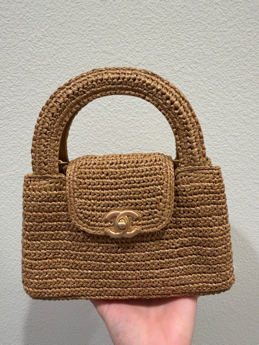 Brown Woven Mini Top-Handle Bag